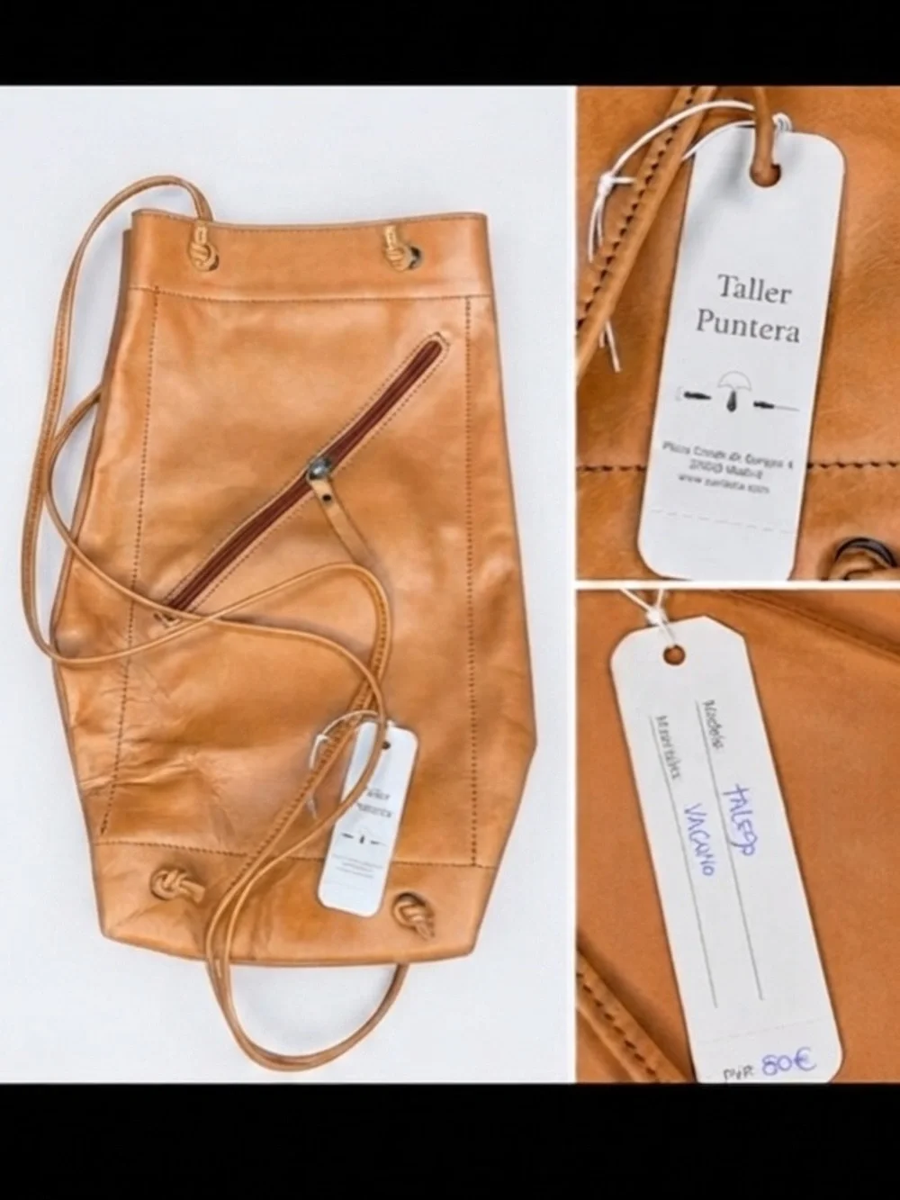 Taller Puntera Madrid  Leather Sling Backpack Cognac Brown NWT Spain